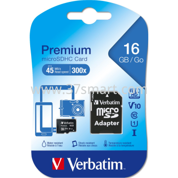 Verbatim MircroSDHC Card, Premium Class 10, U1 16GB