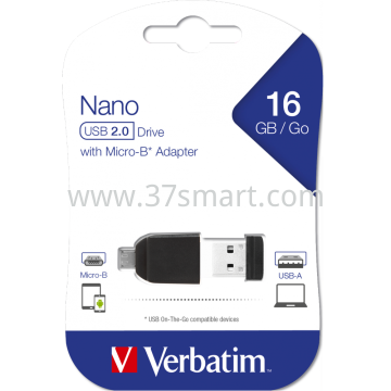 Verbatim USB 2.0 OTG Stick, Micro-B Adapter, Nano (R)12MB/s, (W)5MB/s 16GB