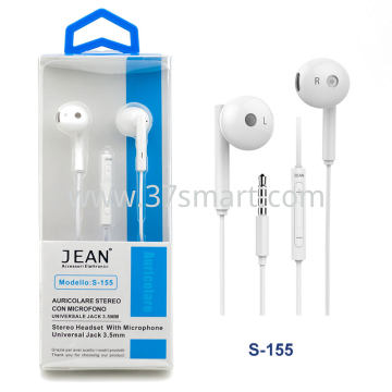 3.5mm Jack Stereo Headset with Microphone and Volume Button S-155 White