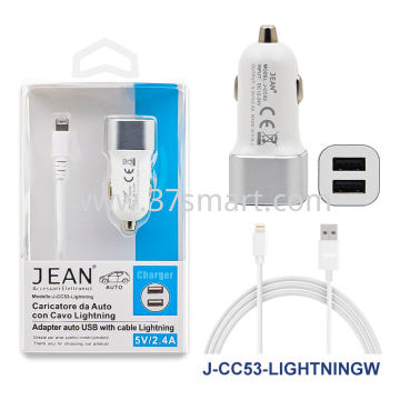 5V/2.4A Dual USB Car Charger With Lightning Cable Blister