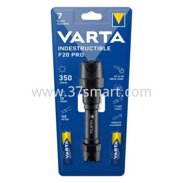 VARTA LED Taschenlampe Indestructible, F20 Pro 350lm, inkl. 2x Batterie Alkaline AA, Retail Blister Blase