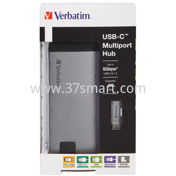 Verbatim Hub, USB 3.1-C, Multiport 3x USB 3.0, HDMI 4K, RJ45 Gigabit, SD/micSD, Power Charge, USB-C Kabel, 15cm Blister