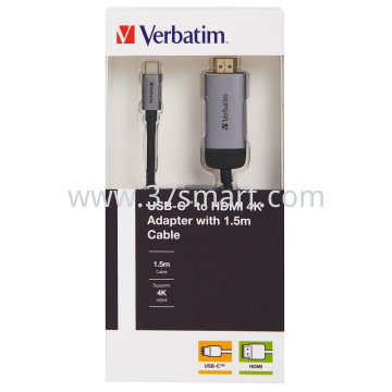 Verbatim Adapterkabel, USB 3.1-C/HDMI 4K, schwarz Kabel 1.5m Blister