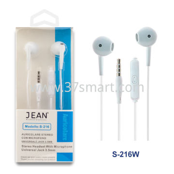 Jean 3.5mm Jack Stereo Headset with Microphone S-216 Weiß