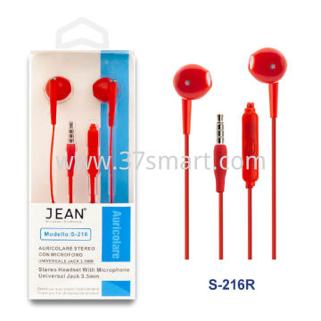Jean 3.5mm Jack Stereo Headset with Microphone S-216 Red
