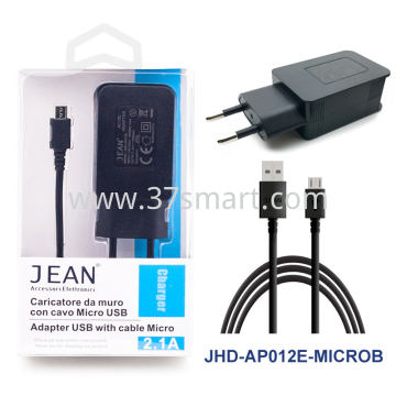 Jean 5V/2.4A Wall Charger With Micro USB Cable TC-58-MICRO Schwarz