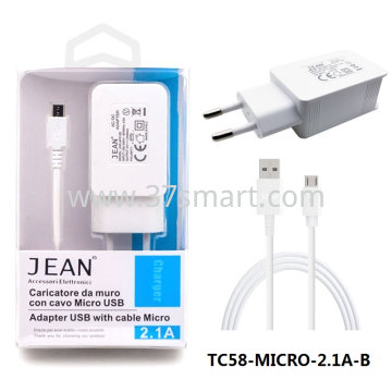 Jean 5V/2.4A Wall Charger With Micro USB Cable TC-58-MICRO White