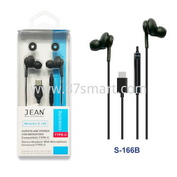 Jean Auricolare Stereo TYPE-C con Microfono e Tasto Volume S-166 Nero