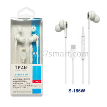 Jean USB-C接口带音量调节键通用耳机 S-166 白色