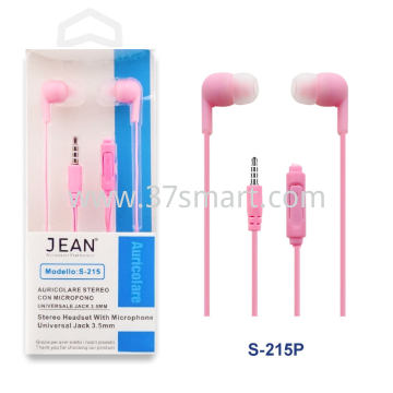 Jean 3.5mm Jack Stereo Headset with Microphone S-215 Rosa