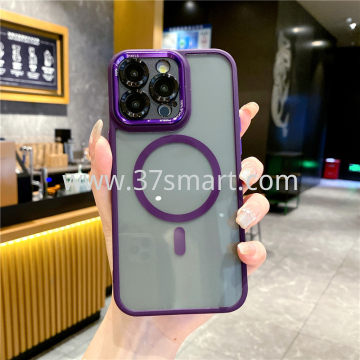 Compatibile iPhone 14 Pro Max Magnetic Transparent  Phone Case Metal Lens Pink