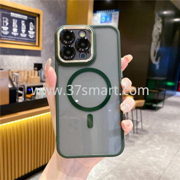 Compatibile iPhone 15 Pro Magnetic Transparent  Phone Case Metal Lens Verde