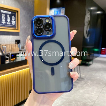 Compatibile iPhone 14 Plus Magnetic Transparent  Phone Case Metal Lens Blue