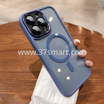 Compatibile iPhone 14 Plus Magnetic Transparent  Phone Case Metal Lens Dark Blue