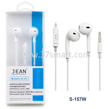 Jean 3.5mm Jack Stereo Headset with Microphone S-157 White