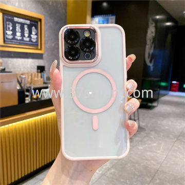 Compatibile iPhone 16 Pro Max Magnetic Transparent  Phone Case Metal Lens Pink