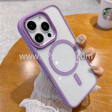 Compatibile iPhone 16 Pro Magnetic Transparent  Phone Case Metal Lens Elegant purple