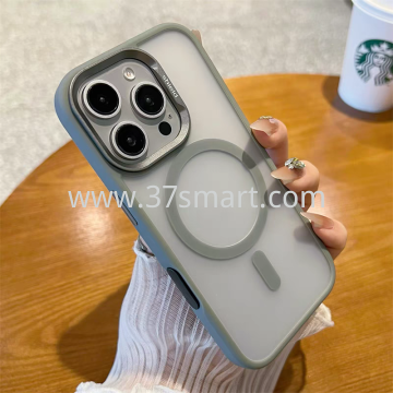 Compatibile iPhone 16 Pro Max Magnetic Transparent  Phone Case Metal Lens Grigio