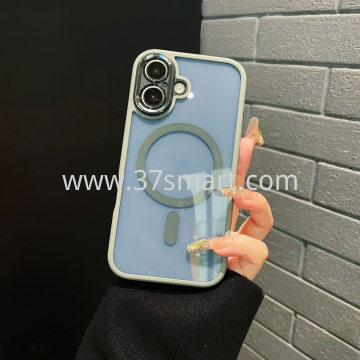 Compatibile iPhone 16 Plus Magnetic Transparent  Phone Case Metal Lens Grey