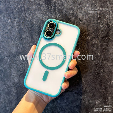 Compatibile iPhone 16 Magnetic Transparent  Phone Case Metal Lens Green
