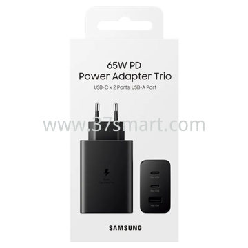Samsung Charger 65W (2x USB-C + USB) Power Adapter Trio black EP-T6530NBEGEU Black