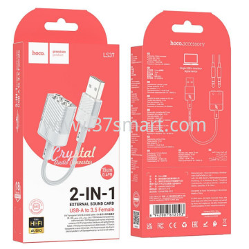 External Sound Card Hoco LS37, 2 X Jack 3.5mm Grigio