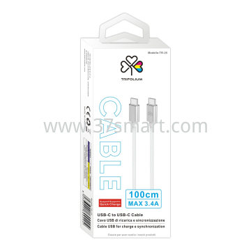 USB Charging iphone 15, 16 and Sync Cable USB-C to USB-C Quick Charge compatible TR-25 Silver