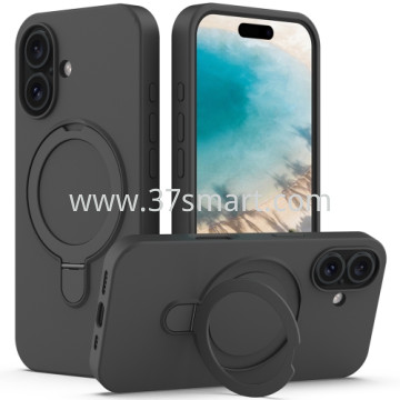 Skin Feel Ring Holder Magsafe Case for iPhone 16 Plus Nero di Carbonio