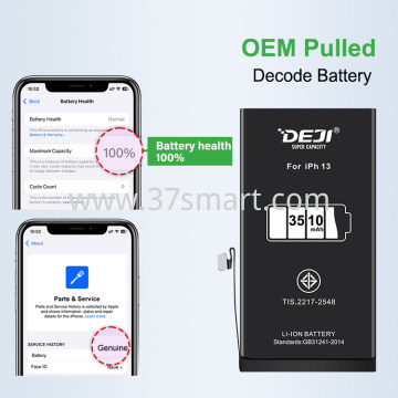 iPhone 13 DEJI Batteria 3510mAh Diagnosticabile Mostra il 100% di Salute della Batteria Blister