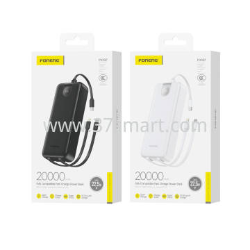 Foneng 20000mAh Power Bank with 3 Built-in Cables 22.5W PX107 Nero