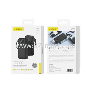 Foneng 20000mAh Power Bank with 4 Built-in Cables DX102 Nero