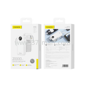 Foneng 20000mAh Power Bank with 4 Built-in Cables DX102 Weiß
