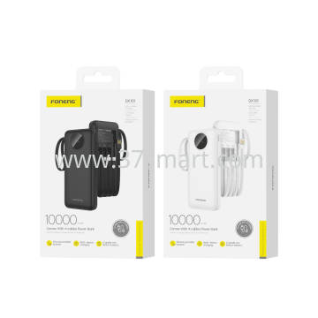 Foneng 10000mAh Power Bank with 4 Built-in Cables DX101 Black