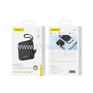 Foneng 10000mAh Mini Power Bank with 2 Built-in Cables 22.5W PX111 Nero