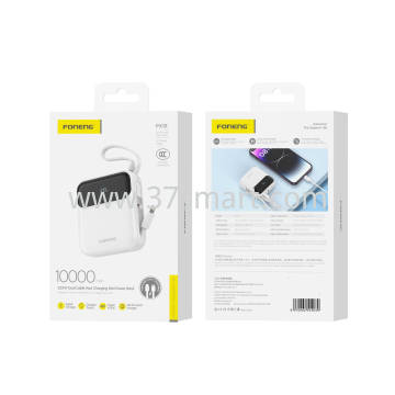 Foneng 10000mAh Mini Power Bank with 2 Built-in Cables 22.5W PX111 White
