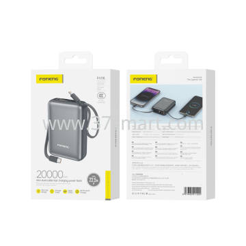 Foneng 20000mAh Mini Power Bank with 2 Built-in Cables 22.5W PX116 Dark Gray