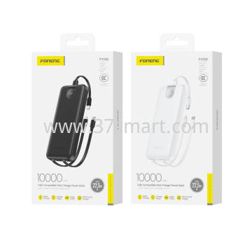 Foneng 10000mAh Power Bank with 3 Built-in Cables 22.5W PX106 Schwarz