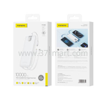 Foneng 10000mAh Power Bank with 3 Built-in Cables 22.5W PX106 White