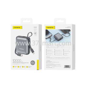 Foneng 10000mAh Mini Power Bank with 2 Built-in Cables 22.5W PX115 Dark Gray