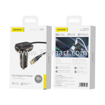 FONENG 66W Fast Charging Car Charger Comes With Type-C Cable C20 Nero