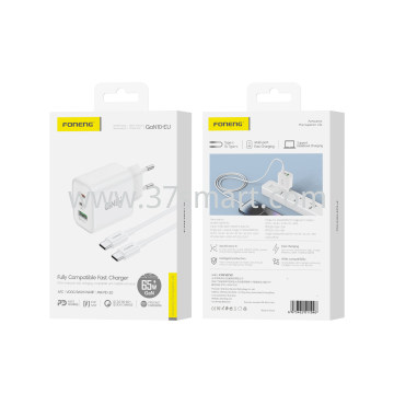 FONENG PD Fast Charger 65W USB C to USB-C 1m Cable GaN10-EU White