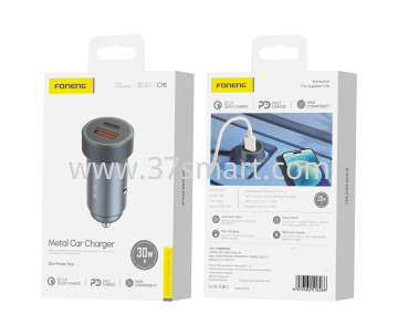 FONENG Caricatore da Auto USB C + USB 30W C16 Argento