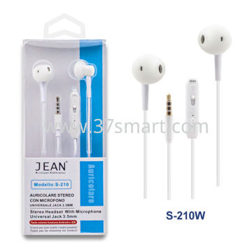 Auricolare Stereo Jack 3.5mm con Microfono e Tasto Volume S-210 Bianco