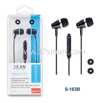 Auricolare Stereo Jack 3.5mm con Microfono e Tasto Volume S-163 Nero