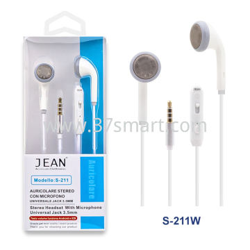 Auricolare Stereo Jack 3.5mm con Microfono e Tasto Volume S-211 Bianco