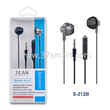 Auricolare Stereo Jack 3.5mm con Microfono e Tasto Volume S-212 Nero