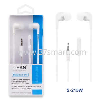 Jean 3.5mm Jack Stereo Headset with Microphone S-215 White