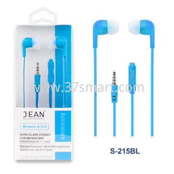 Jean Auricolare Stereo Jack 3.5mm con Microfono S-215 Blu