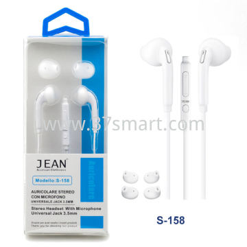 Auricolare Stereo Jack 3.5mm con Microfono e Tasto Volume S-158 Bianco