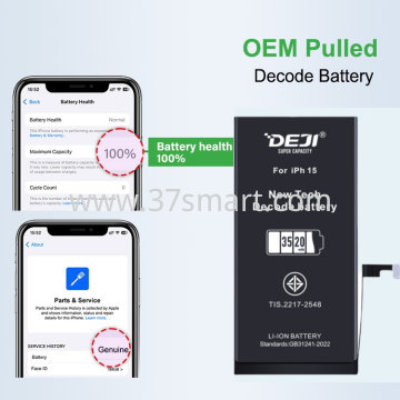 iPhone 15 DEJI Battery 3520mAh Diagnosable Show 100% Battey's Health Blister